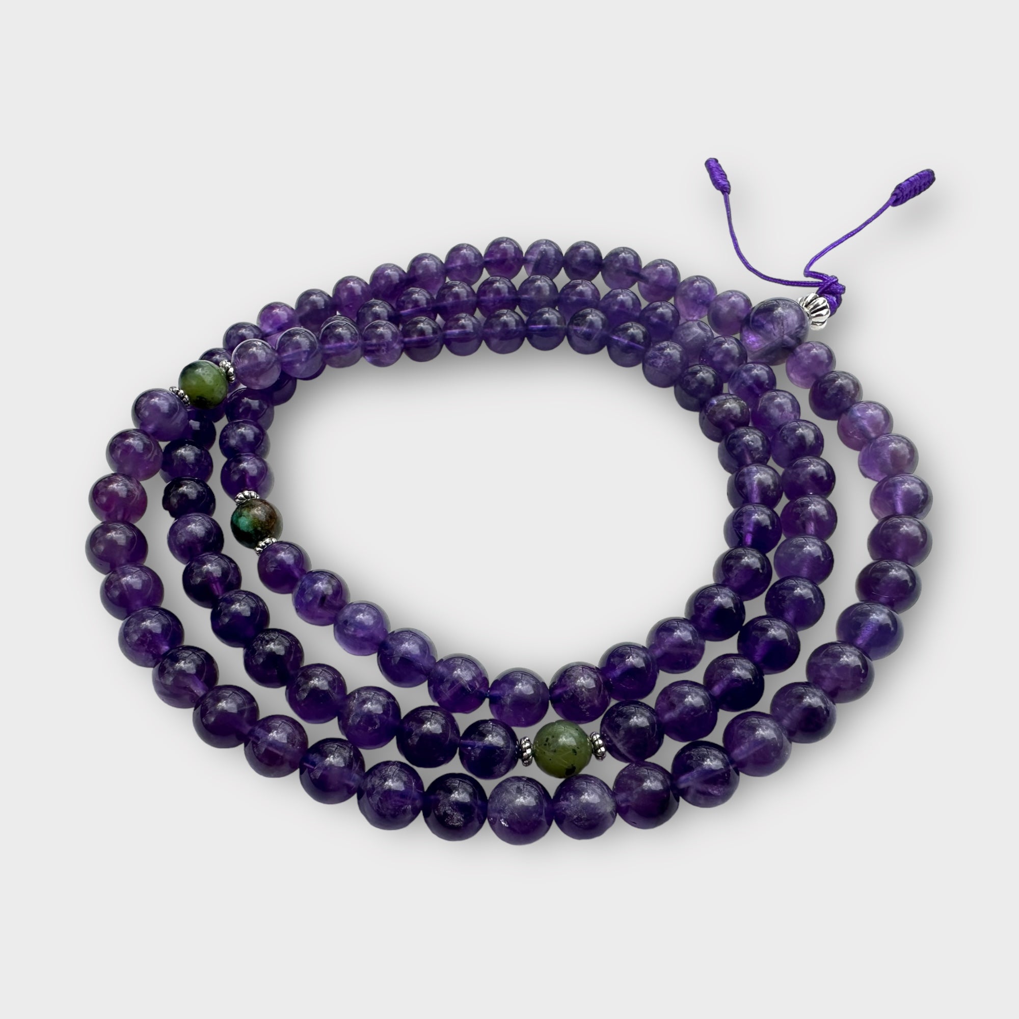 Natural Amethyst Mala with Jade Spacer