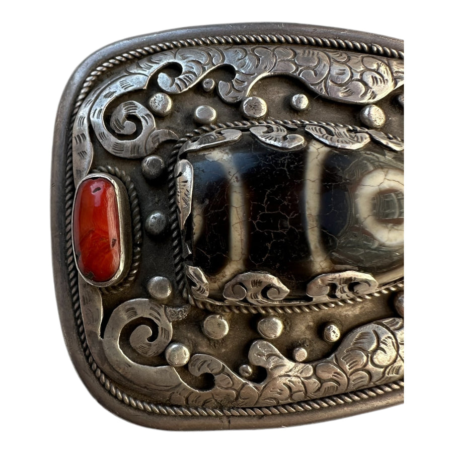 Handmade Sterling silver dzi belt buckle