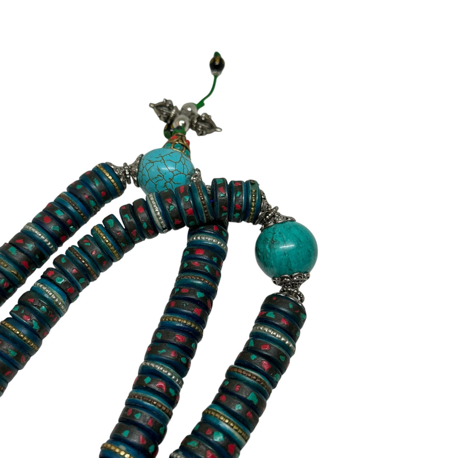 Yak bone Mala inlaid with Turquoise and coral with Turquoise