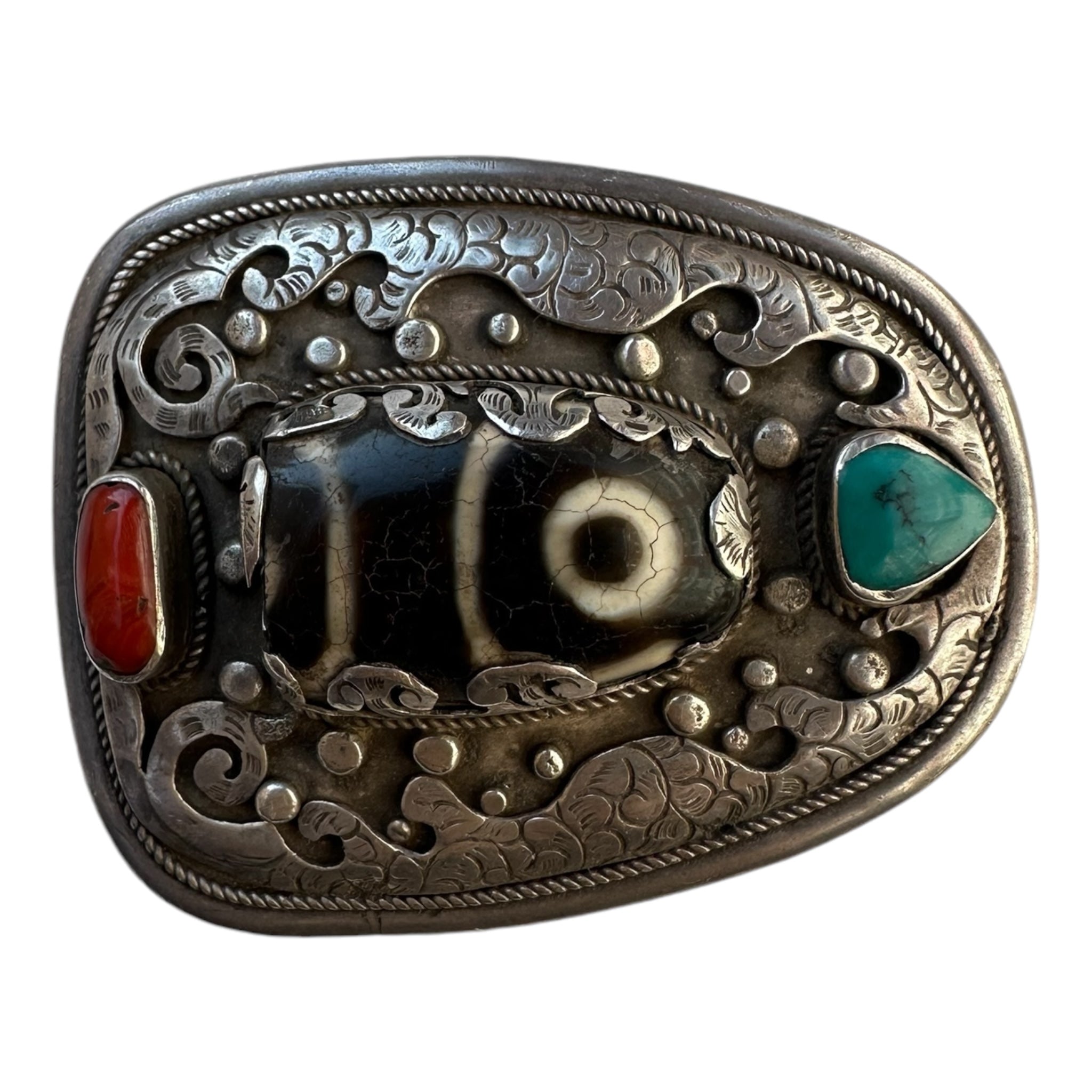 Handmade Sterling silver dzi belt buckle