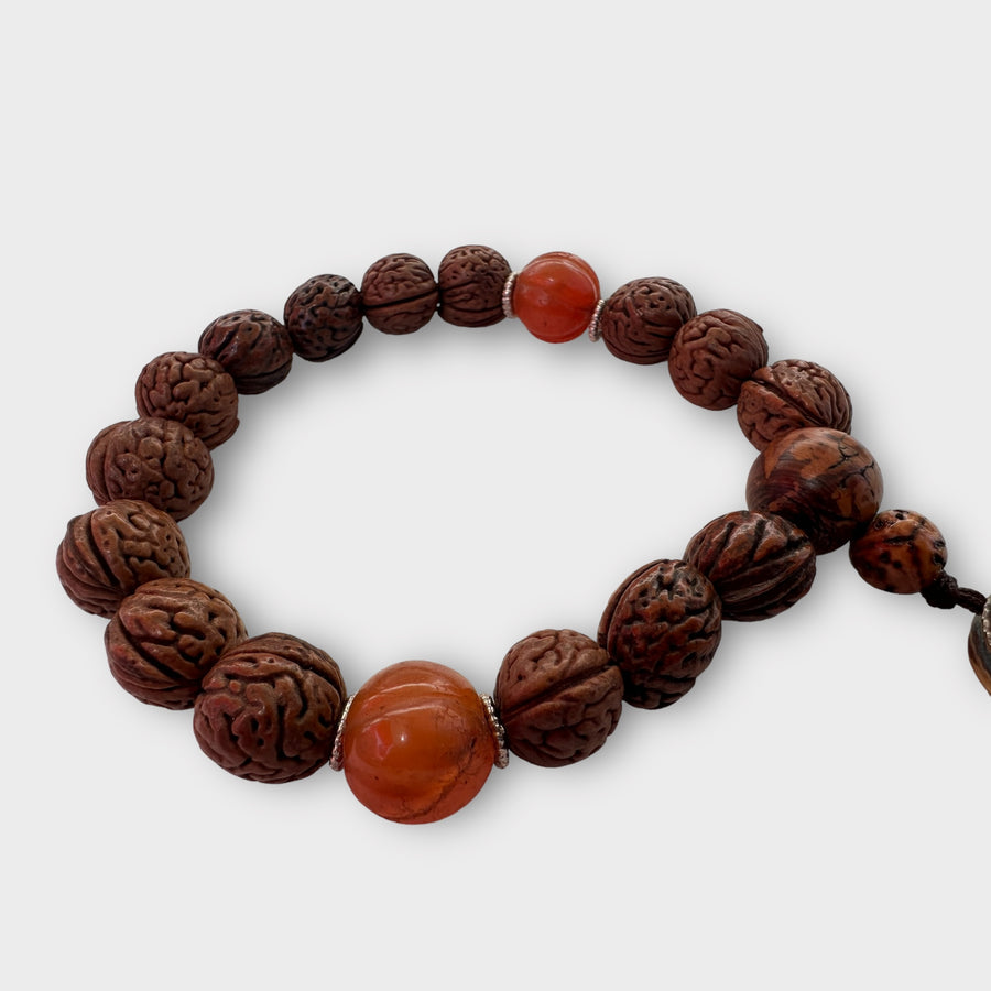 Vintage Rudraksha Bracelet with Carnelian Beads and OM Symbol