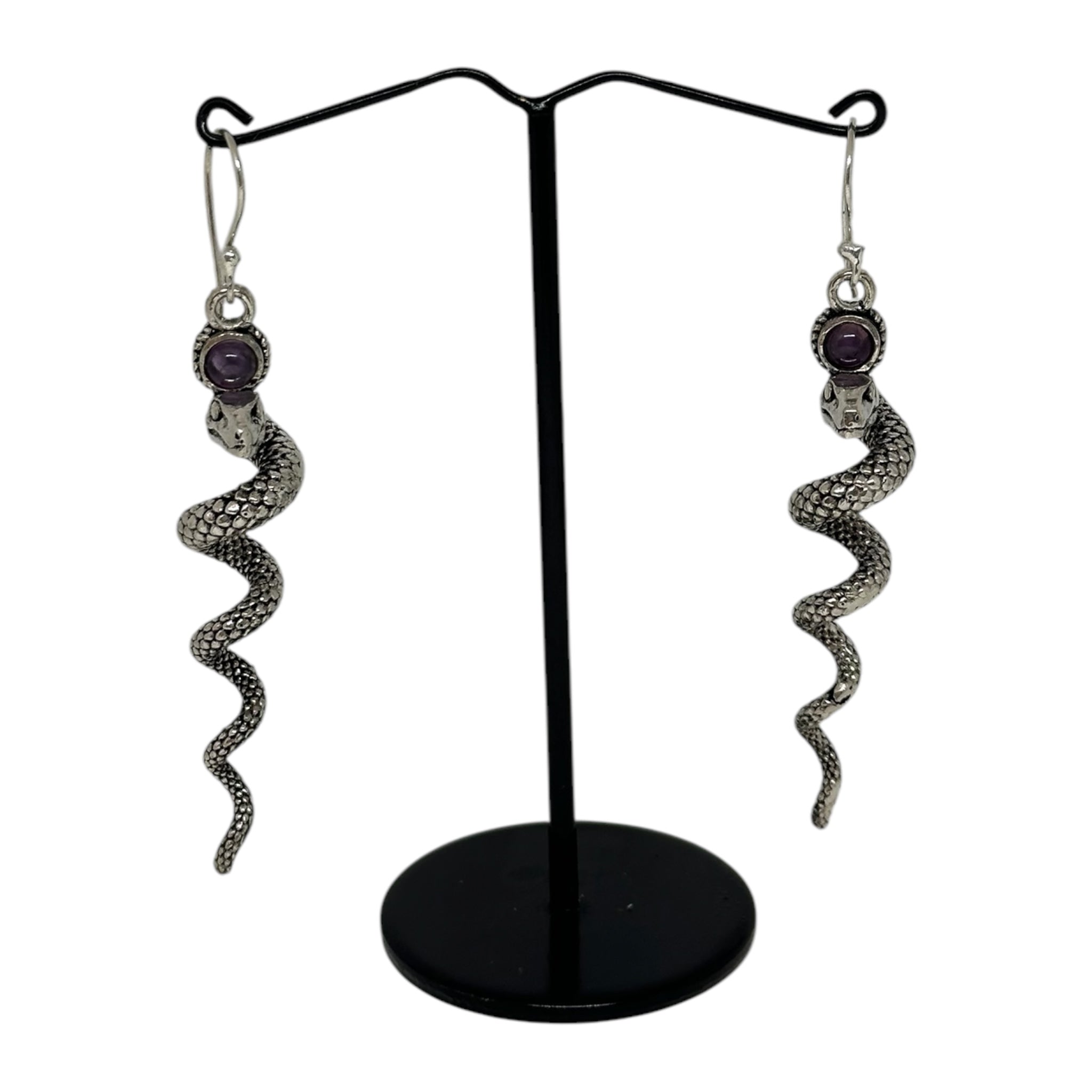 Amethyst stainless steel snake earring