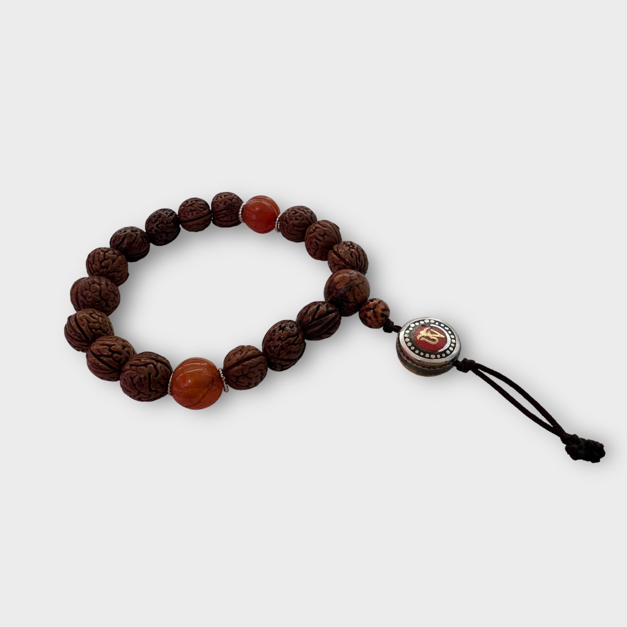 Vintage Rudraksha Bracelet with Carnelian Beads and OM Symbol