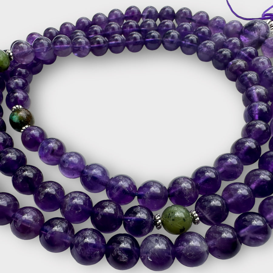 Natural Amethyst Mala with Jade Spacer